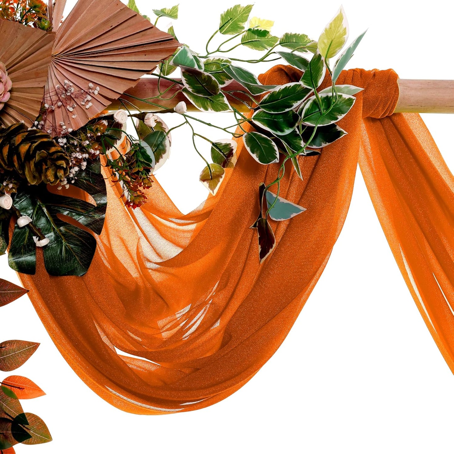 VDS Pack of 1 Panel (30 Inch X 40 Feet) Wedding Arch Draping Fabric Sheer Chiffon Fabric Drapery for Wedding Ceremony Reception Swag Backdrop Canopy Chuppah ARBO Altars Decoration (Orange)