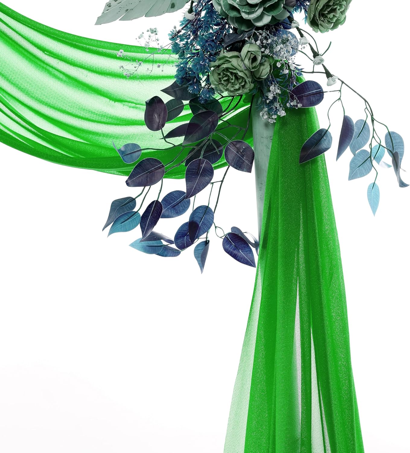 VDS Pack of 1 Panel (30 Inch X 20 Feet) Wedding Arch Draping Fabric Sheer Chiffon Fabric Drapery for Wedding Ceremony Reception Swag Backdrop Canopy Chuppah ARBO Altars Decoration (Green)