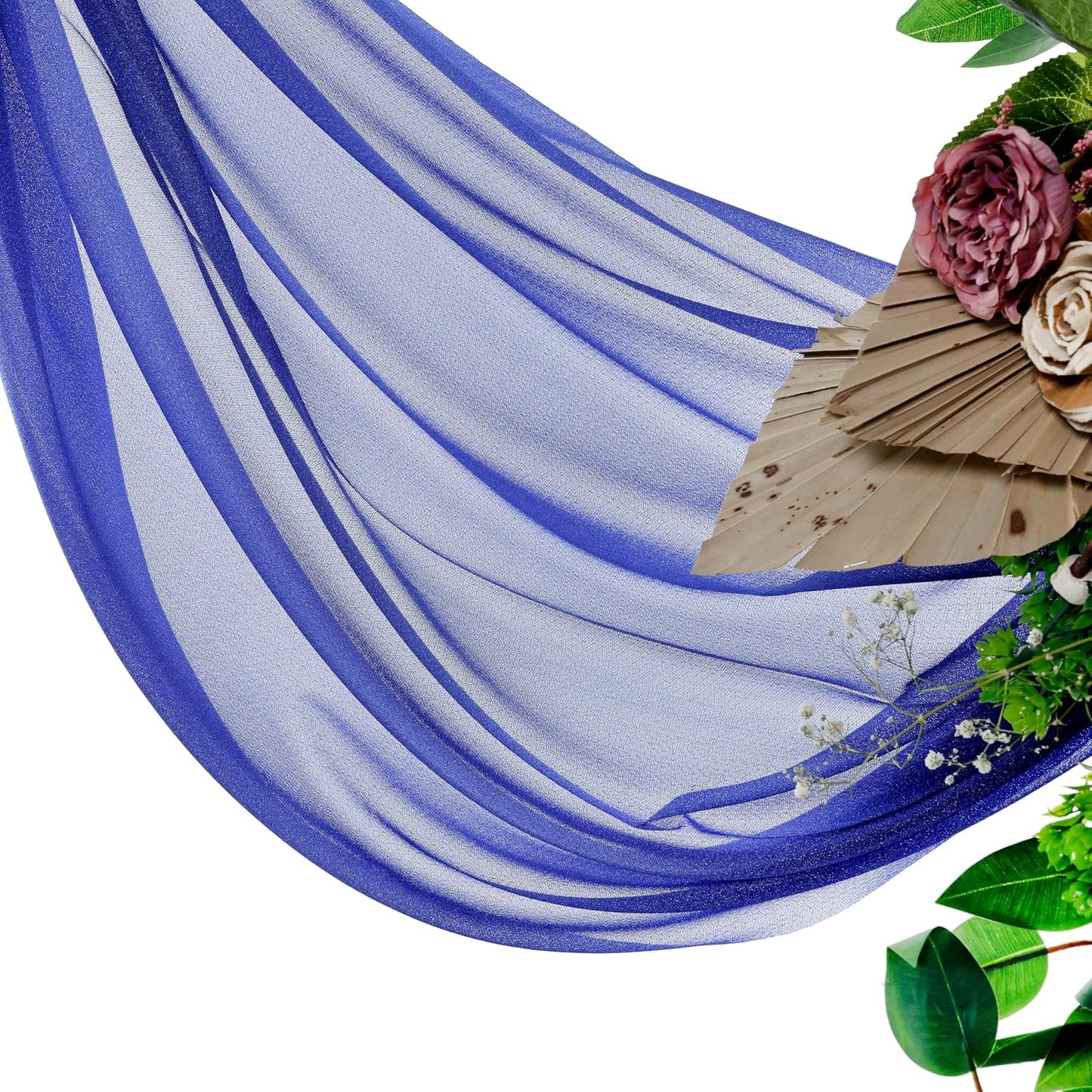 VDS Pack of 2 Panel (30 Inch X 50 Feet) Wedding Arch Draping Fabric Sheer Chiffon Fabric Drapery for Wedding Ceremony Reception Swag Backdrop Canopy Chuppah ARBO Altars Decoration (Royal Blue)