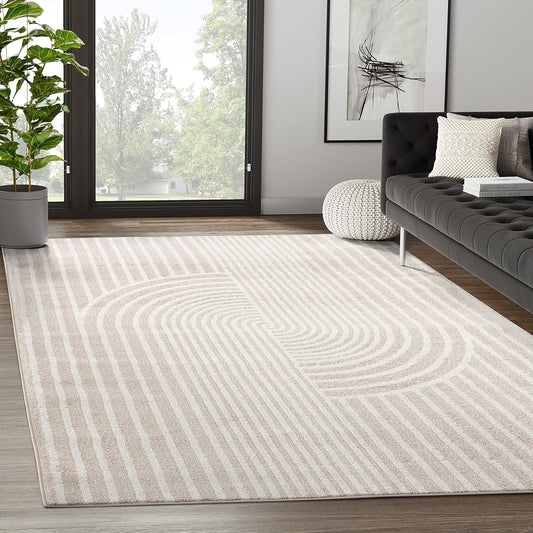 Abani Area Rug for Living Room -Nuevo 8' x 10' Beige Arch Pattern Area Rug, Soft and Durable Living Room Rug, Stain and Fade Resistant, Chic Modern Design, Pet & Kid Friendly